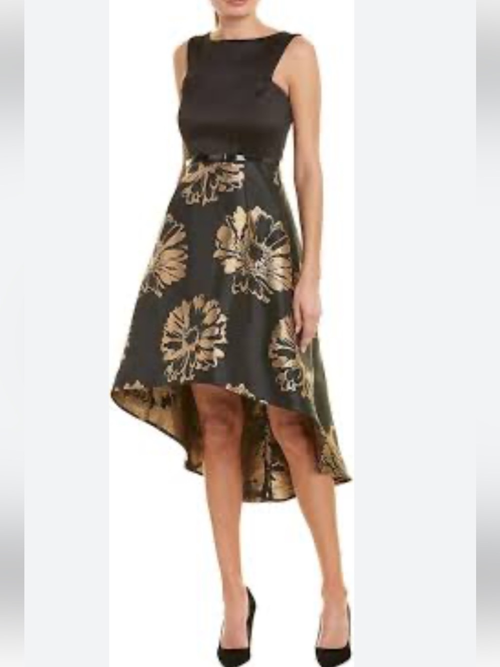 Donna Ricco Black and Gold High/Low Floral Dress Size 6